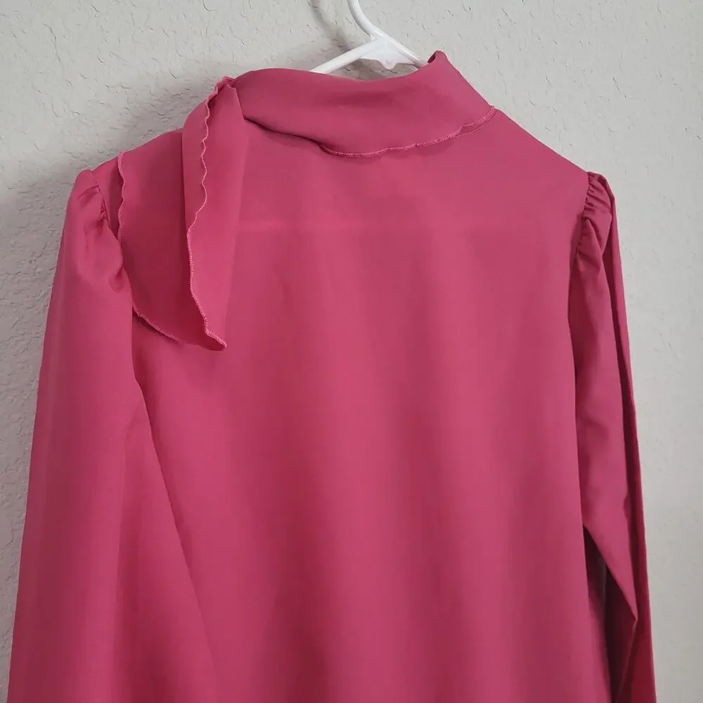Vintage Blouse Donnkenny Women Size 10 / 12  Pink Bow neck office 80s 90s Office - Picture 10 of 11